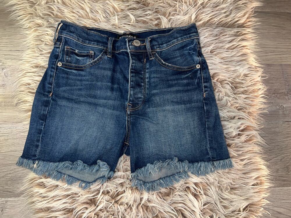 Express women’s midi high rise button zipper blue jeans shorts